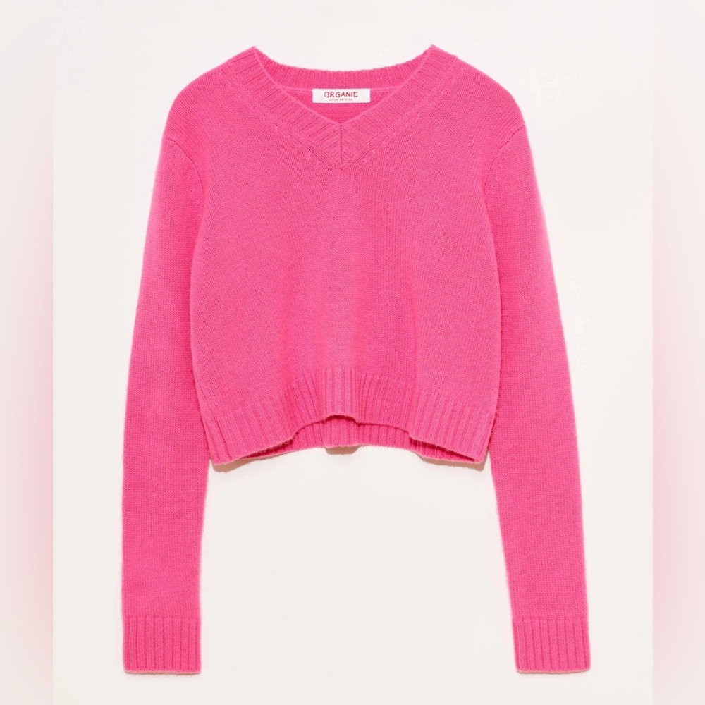 ORGANIC by John Patrick crop pullover V-neck cashmere sweater medium Minnie